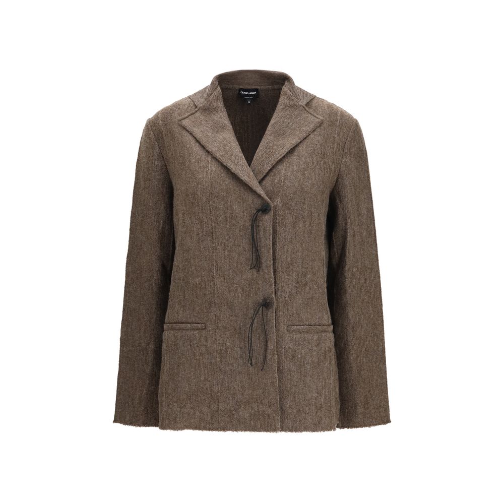 Giorgio Armani Brown Wool Jersey Jacket with Leather Tassels