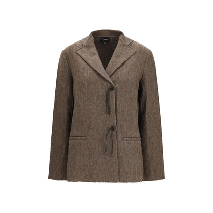 Giorgio Armani Brown Wool Jersey Jacket with Leather Tassels