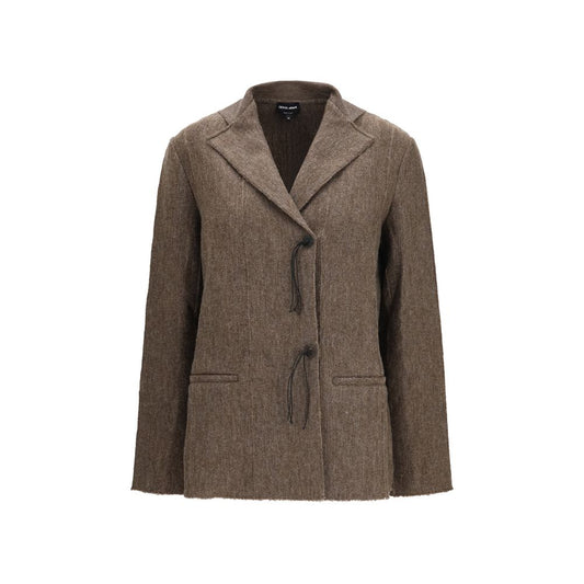 Giorgio Armani Brown Wool Jersey Jacket with Leather Tassels