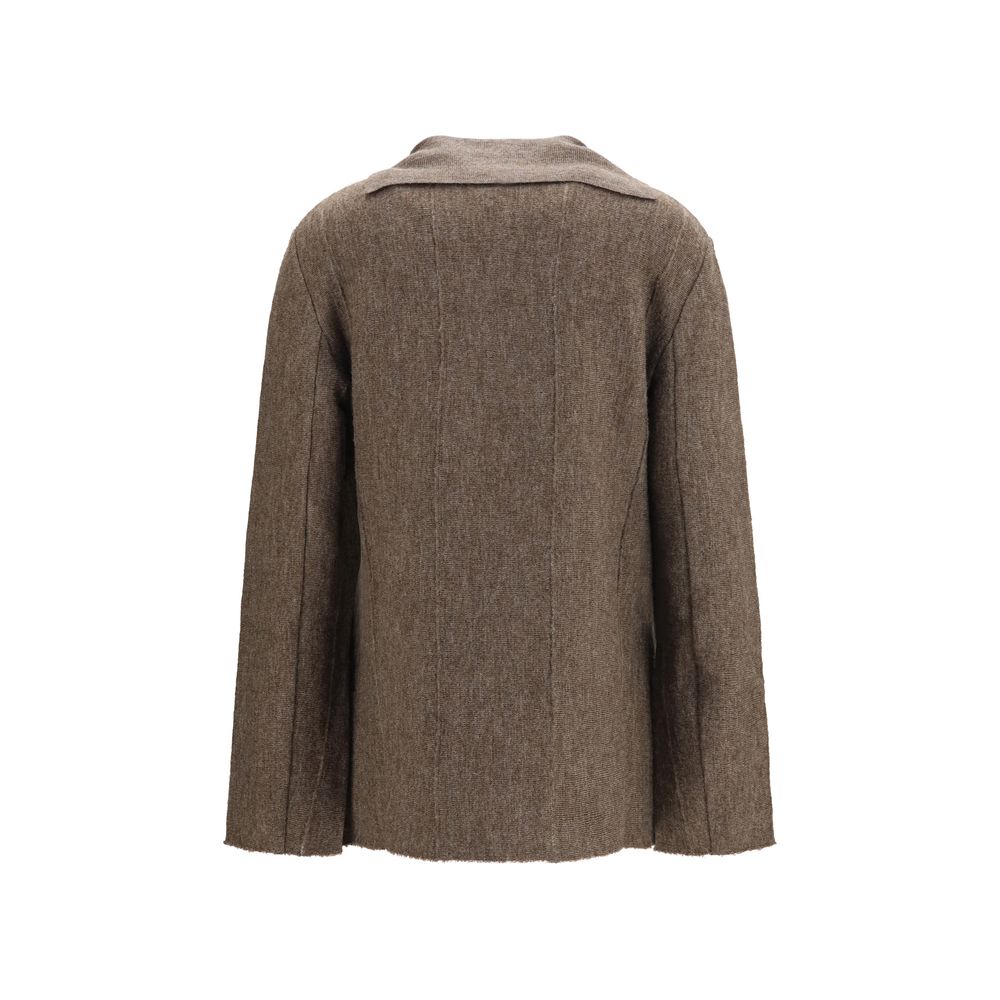 Giorgio Armani Brown Wool Jersey Jacket with Leather Tassels