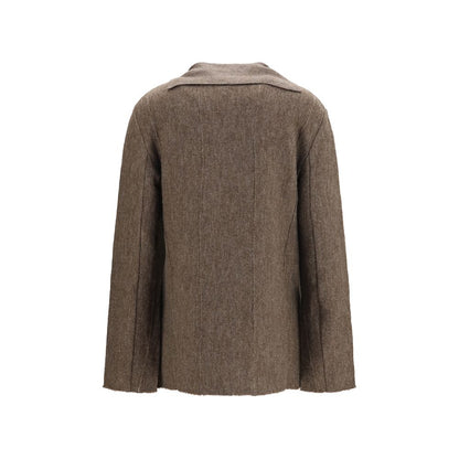 Giorgio Armani Brown Wool Jersey Jacket with Leather Tassels