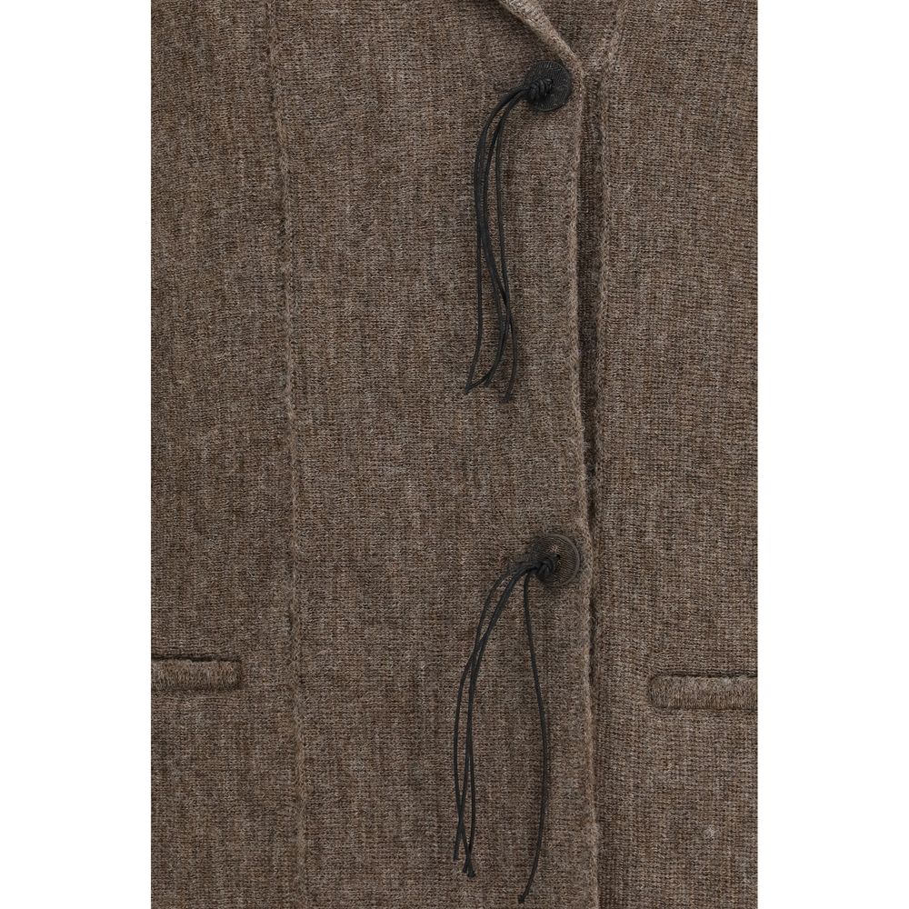 Giorgio Armani Brown Wool Jersey Jacket with Leather Tassels