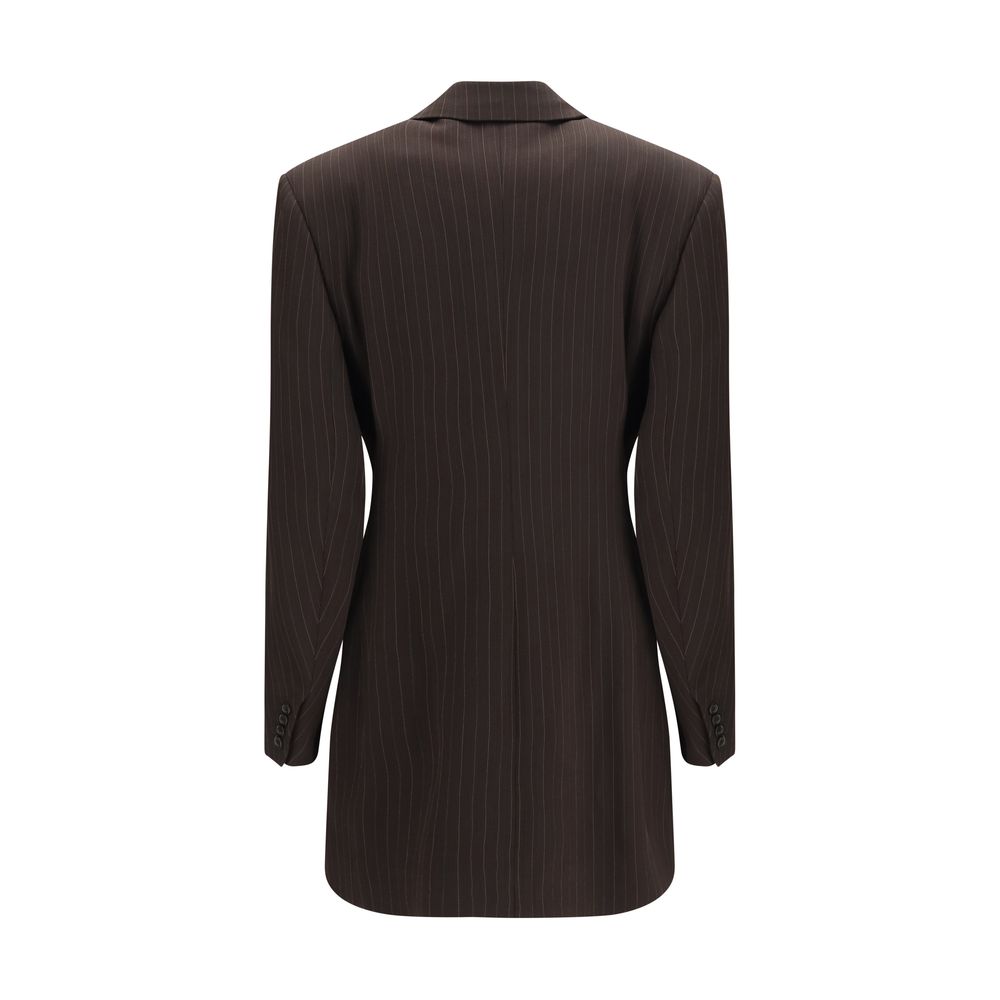 Saint Laurent Brown Pinstripe Mélange Wool Double-Breasted Jacket