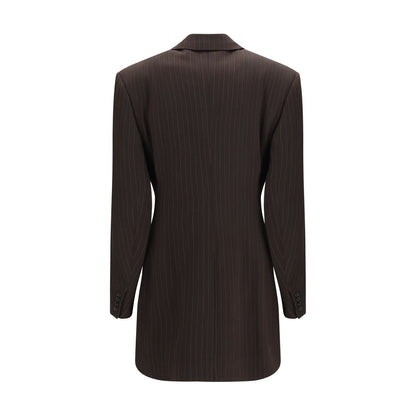 Saint Laurent Brown Pinstripe Mélange Wool Double-Breasted Jacket