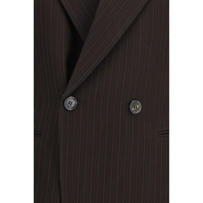 Saint Laurent Brown Pinstripe Mélange Wool Double-Breasted Jacket