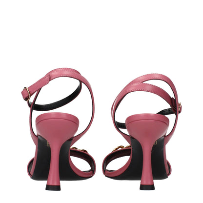Pink Leather Stiletto Heel Sandals
