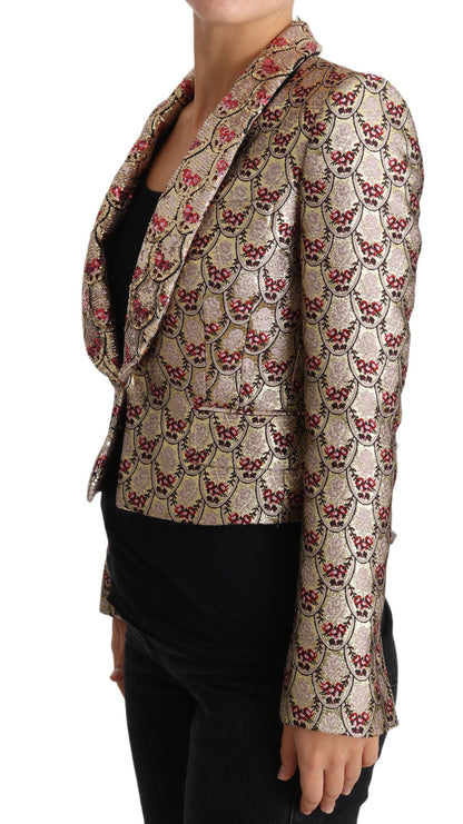 Dolce & Gabbana Gold Floral-Sequined Waist-Length Blazer