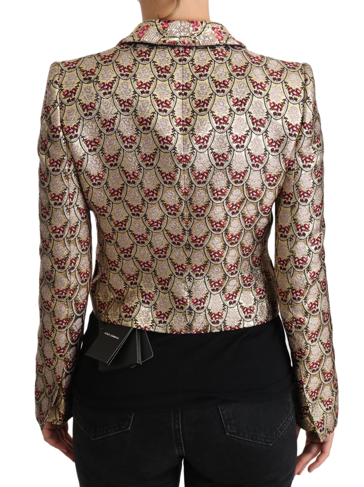 Dolce & Gabbana Gold Floral-Sequined Waist-Length Blazer