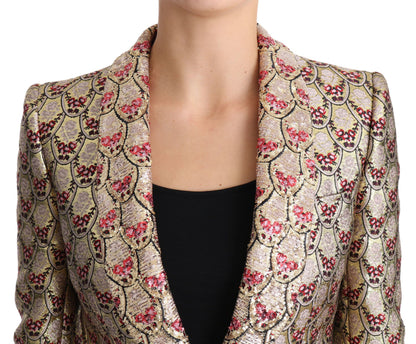 Dolce & Gabbana Gold Floral-Sequined Waist-Length Blazer