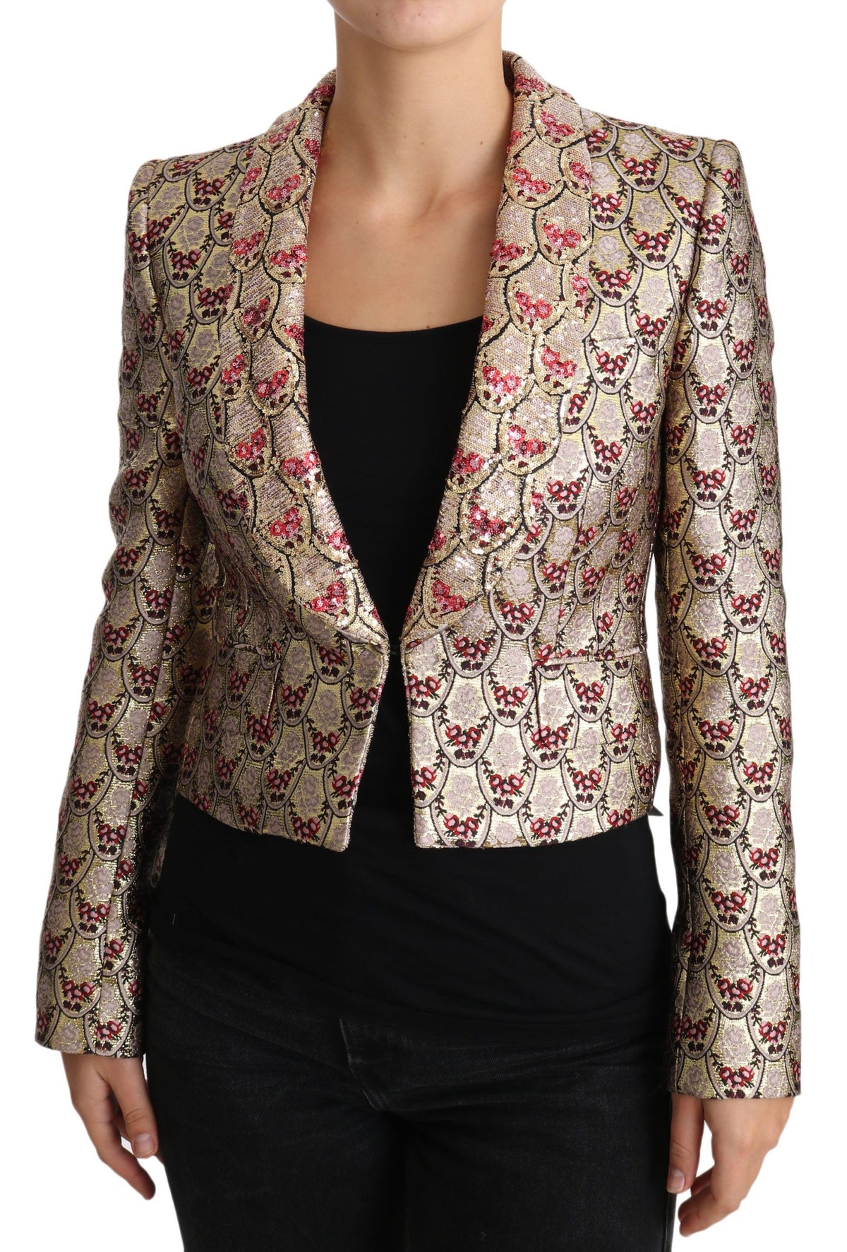 Dolce & Gabbana Gold Floral-Sequined Waist-Length Blazer