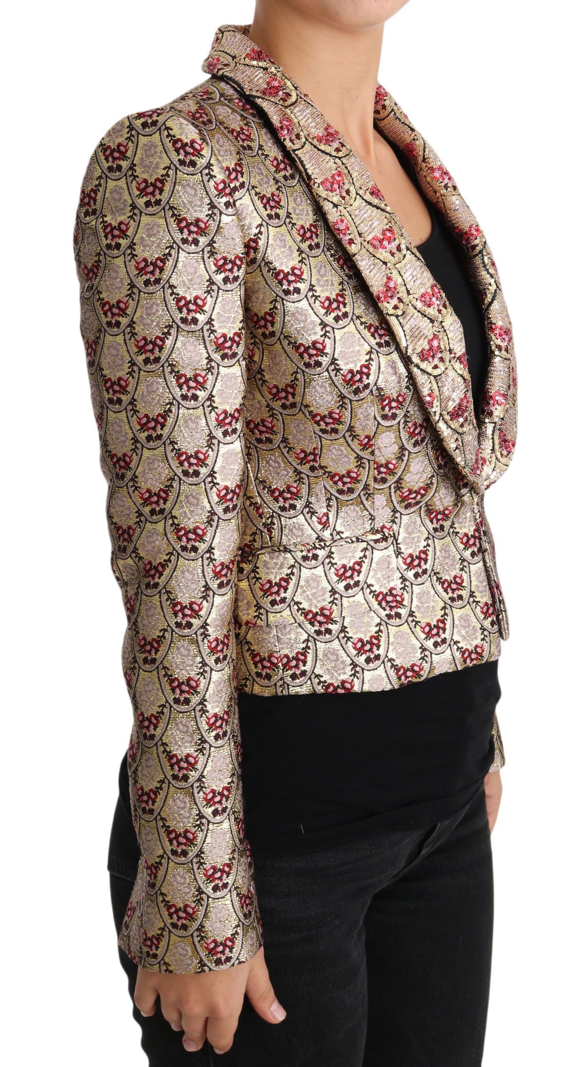 Dolce & Gabbana Gold Floral-Sequined Waist-Length Blazer