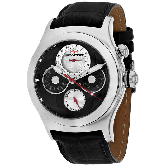Seapro Chronoscope Black Dial Leather Strap Watch