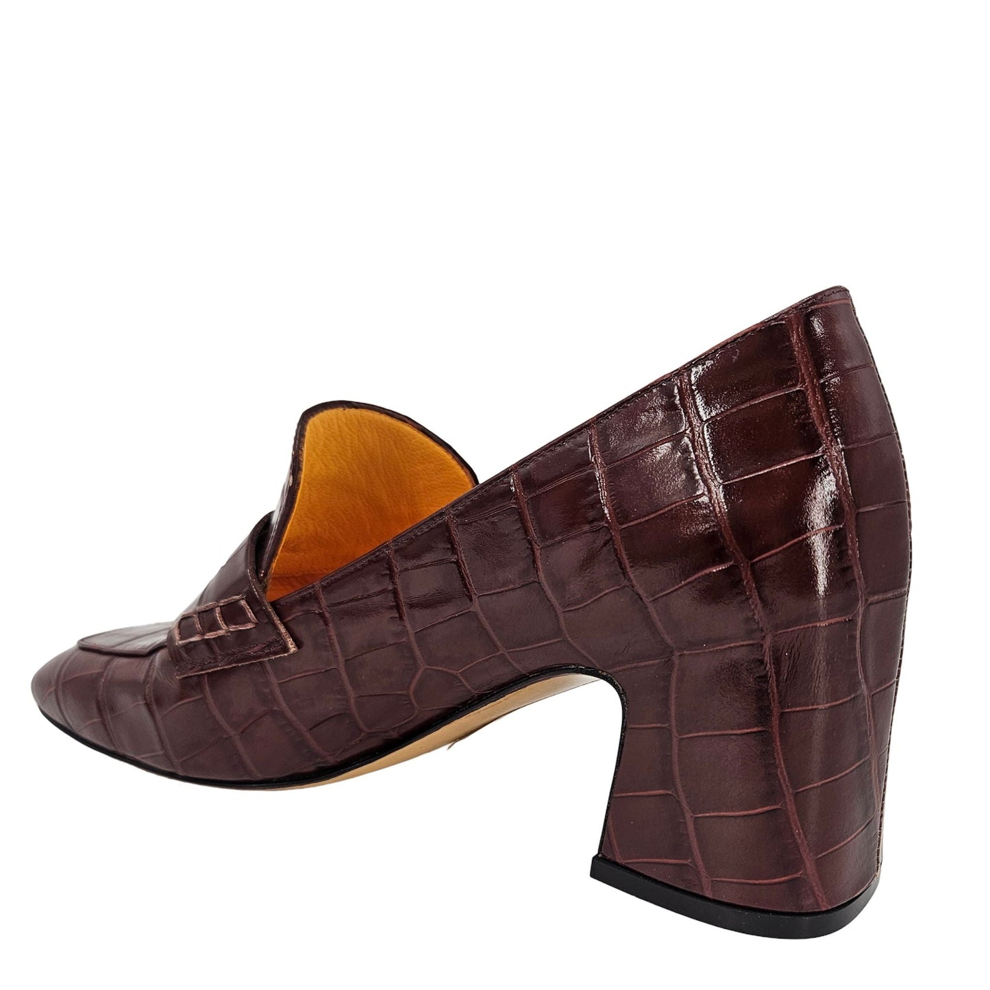 Madison Maison Chocolate Croc-Embossed Leather Block Heel Loafers