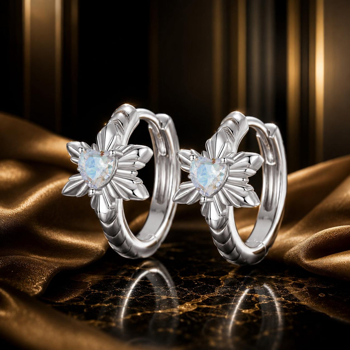 Sterling Silver White Gold Plated Transparent Glass Earrings