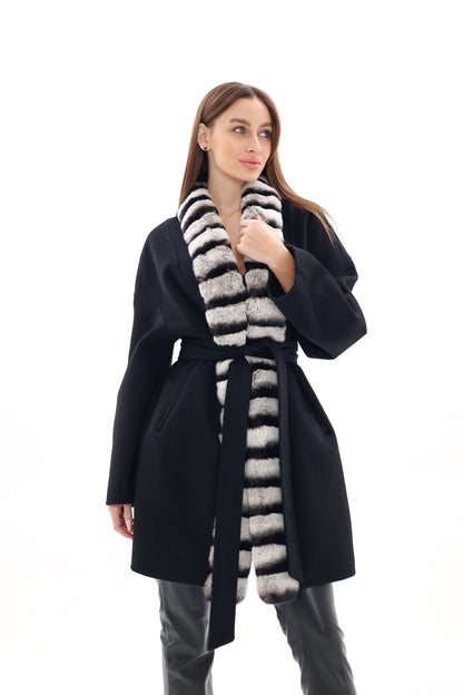 French Orylag Fur Italian Cashmere Wool Coat 85cm