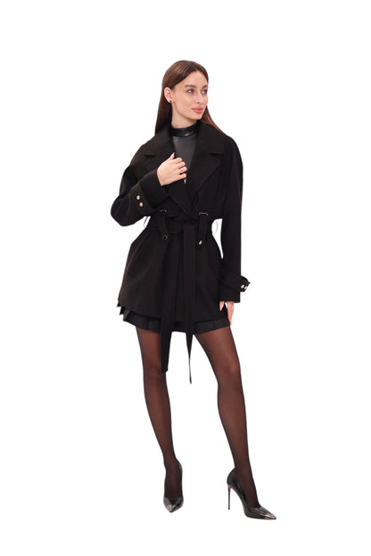 Karina Midi Cashmere Wool Blend Coat In Black