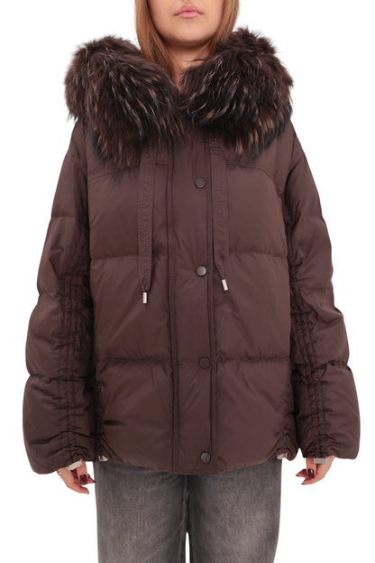 Utah Genuine Fur Trim Down Fill Jacket in Fig