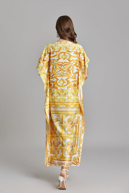 Women Summer Short Sleeve Printed Elegant A Line Maxi Dress