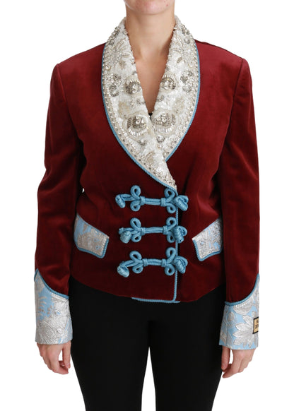 Dolce & Gabbana Red Baroque Velvet Crystal-Embellished Blazer