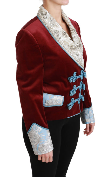 Dolce & Gabbana Red Baroque Velvet Crystal-Embellished Blazer