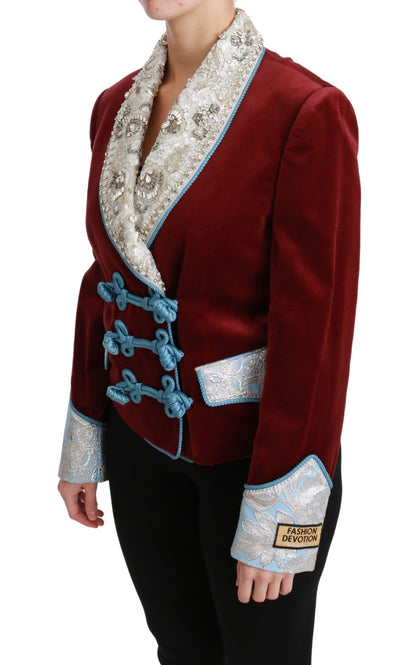 Dolce & Gabbana Red Baroque Velvet Crystal-Embellished Blazer