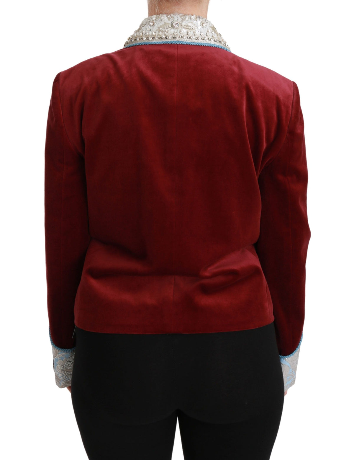 Dolce & Gabbana Red Baroque Velvet Crystal-Embellished Blazer