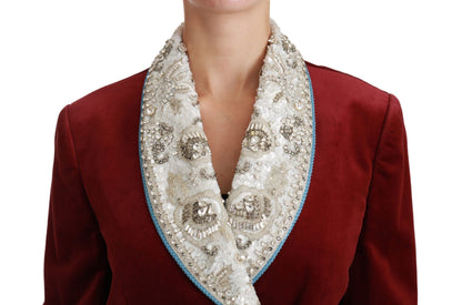 Dolce & Gabbana Red Baroque Velvet Crystal-Embellished Blazer