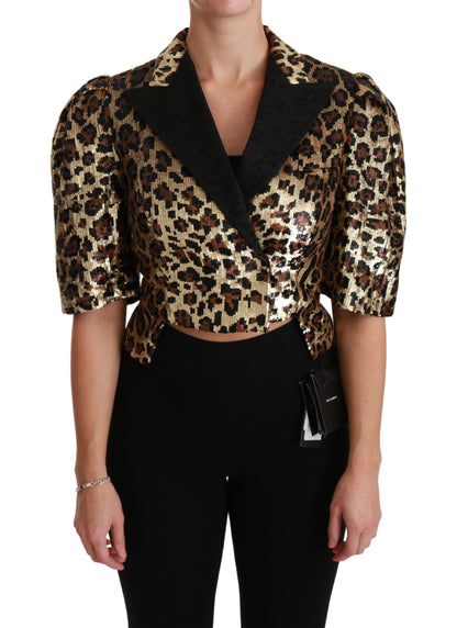 Dolce & Gabbana Gold Leopard-Sequined Short-Sleeve Blazer