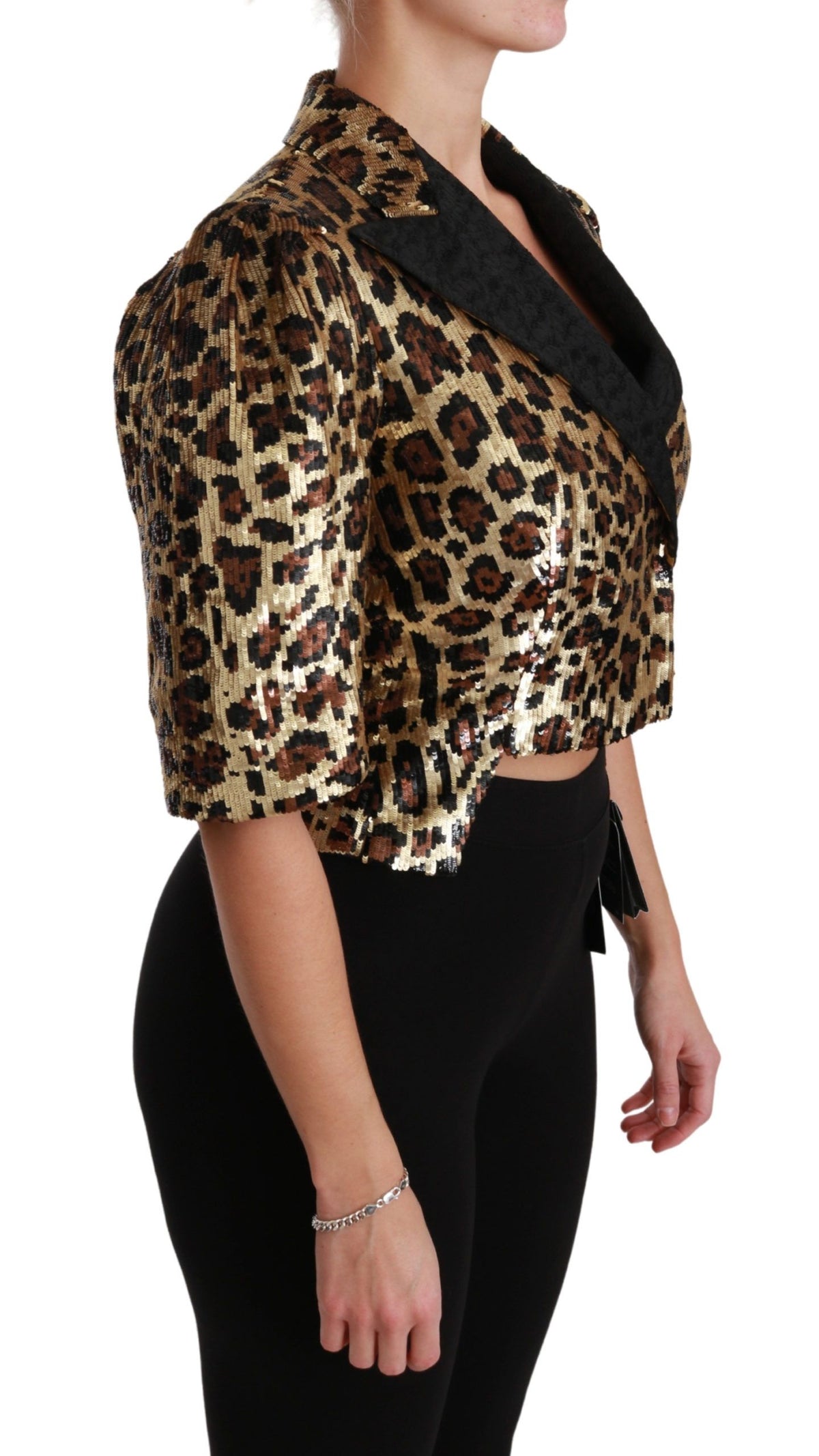 Dolce & Gabbana Gold Leopard-Sequined Short-Sleeve Blazer