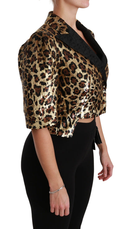 Dolce & Gabbana Gold Leopard-Sequined Short-Sleeve Blazer
