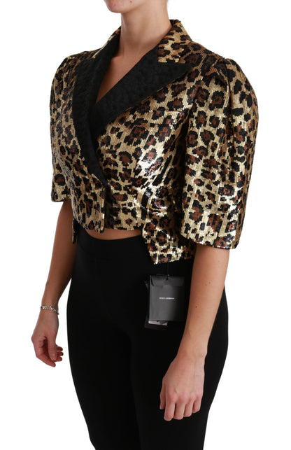 Dolce & Gabbana Gold Leopard-Sequined Short-Sleeve Blazer