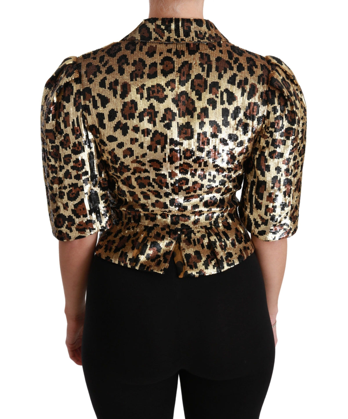 Dolce & Gabbana Gold Leopard-Sequined Short-Sleeve Blazer