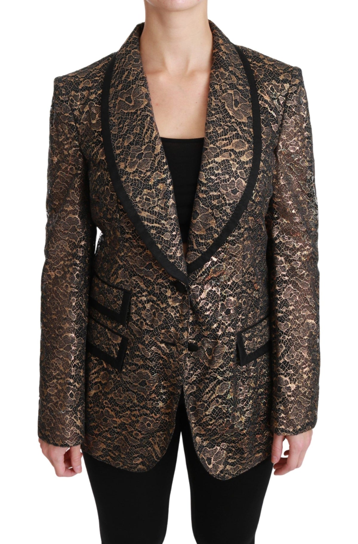 Dolce & Gabbana Gold and Black Floral Lace Blazer