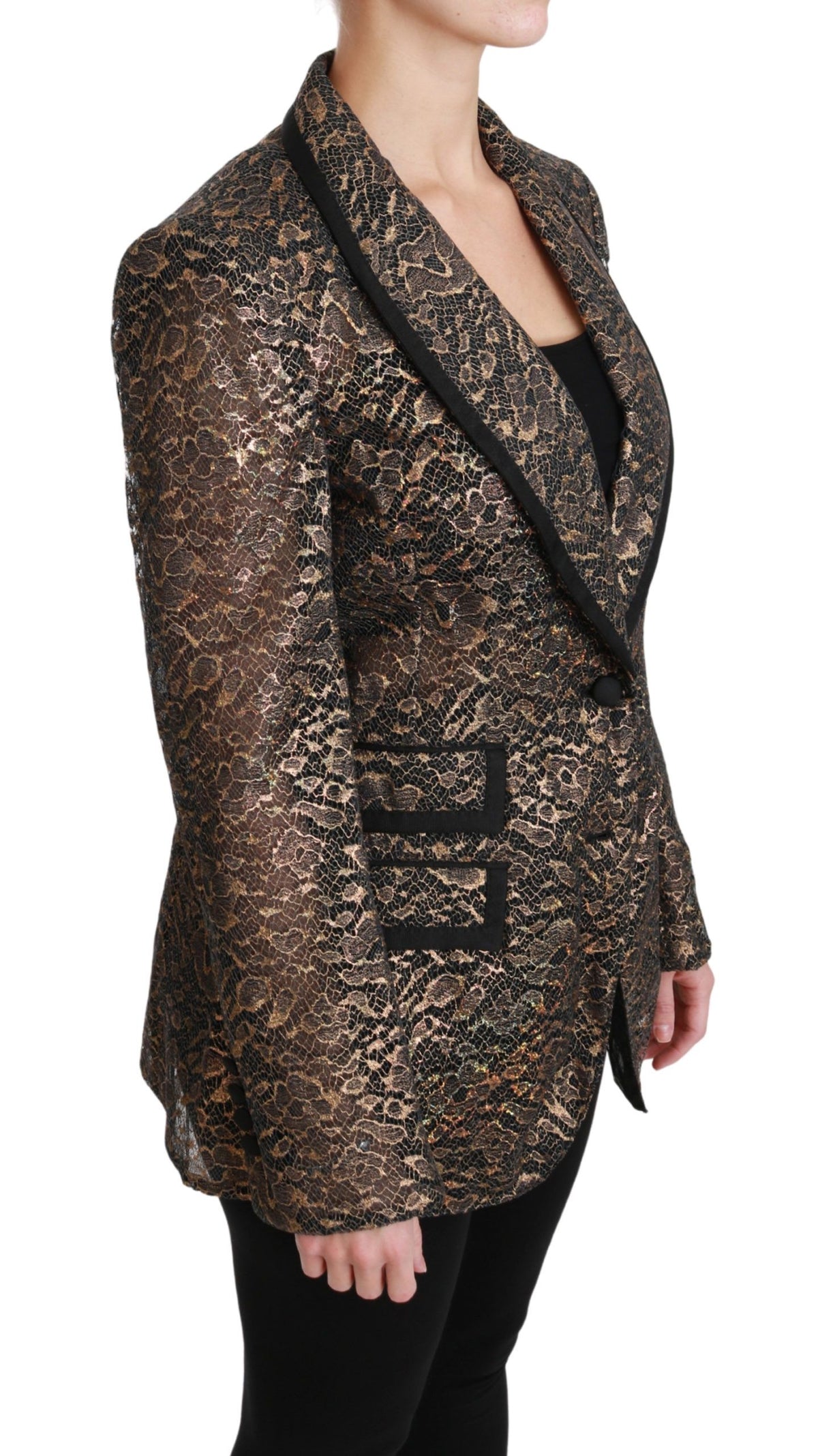 Dolce & Gabbana Gold and Black Floral Lace Blazer