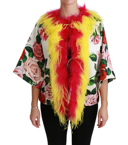 Dolce & Gabbana White Floral Roses Cape Jacket