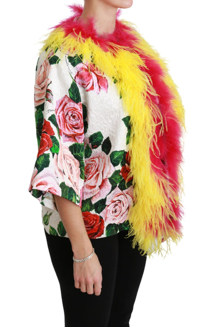 Dolce & Gabbana White Floral Roses Cape Jacket