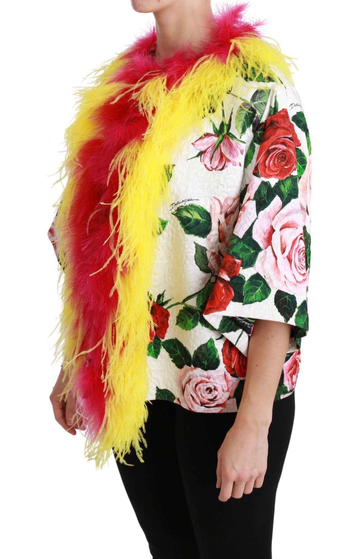 Dolce & Gabbana White Floral Roses Cape Jacket
