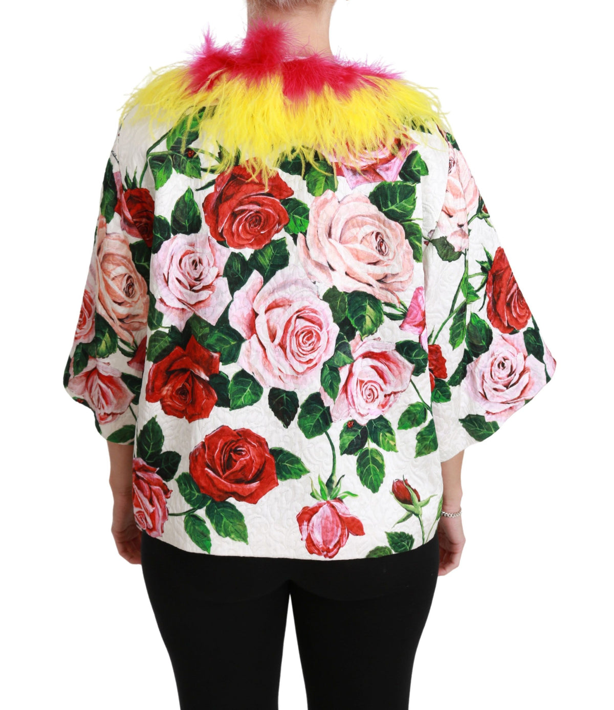 Dolce & Gabbana White Floral Roses Cape Jacket