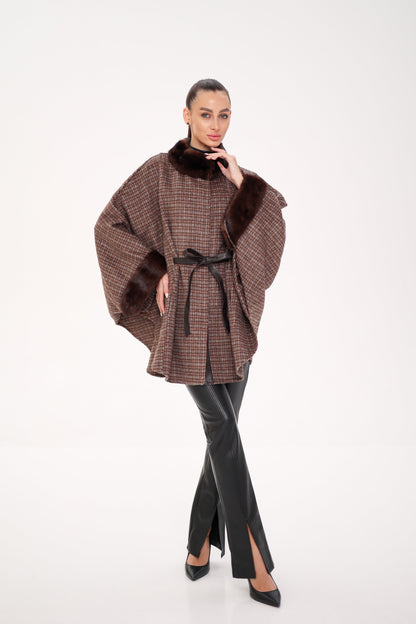 Scandinavian Mink Fur Double Face Wool Poncho