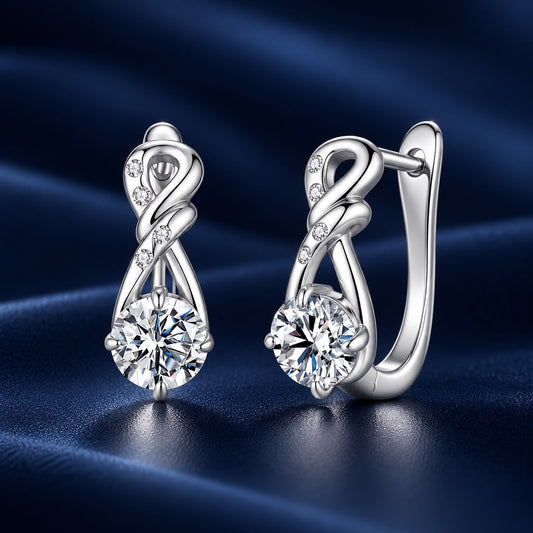 White Gold Plated Sterling Silver 0.5 Carat Moissanite and CZ Hoop Earrings