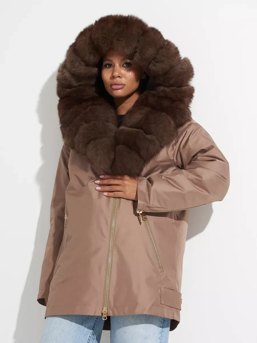 Polar Fox Fur Trim Rabbit Fur Insulated Parka
