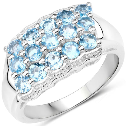 Sterling Silver Swiss Blue Topaz Cluster Ring