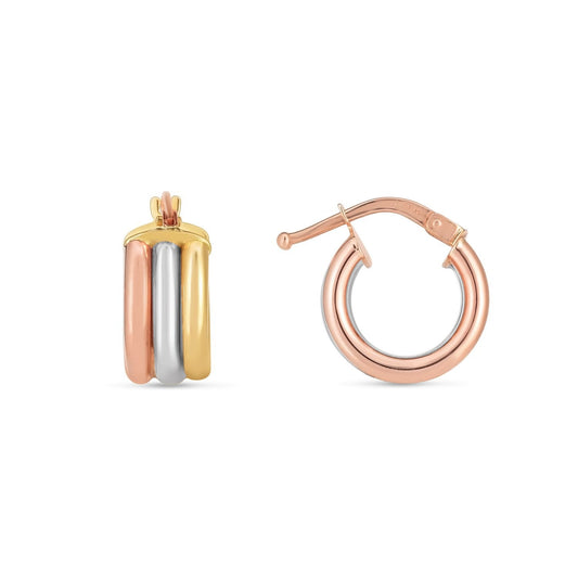 14K Tri-Color Gold Trilogy Hoop Earrings