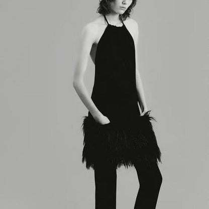Women French Simple Fur Making Effect Dress