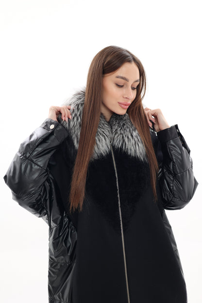 Silver Fox Fur Italian Cashmere Wool Freudenberg Comfortemp® Coat