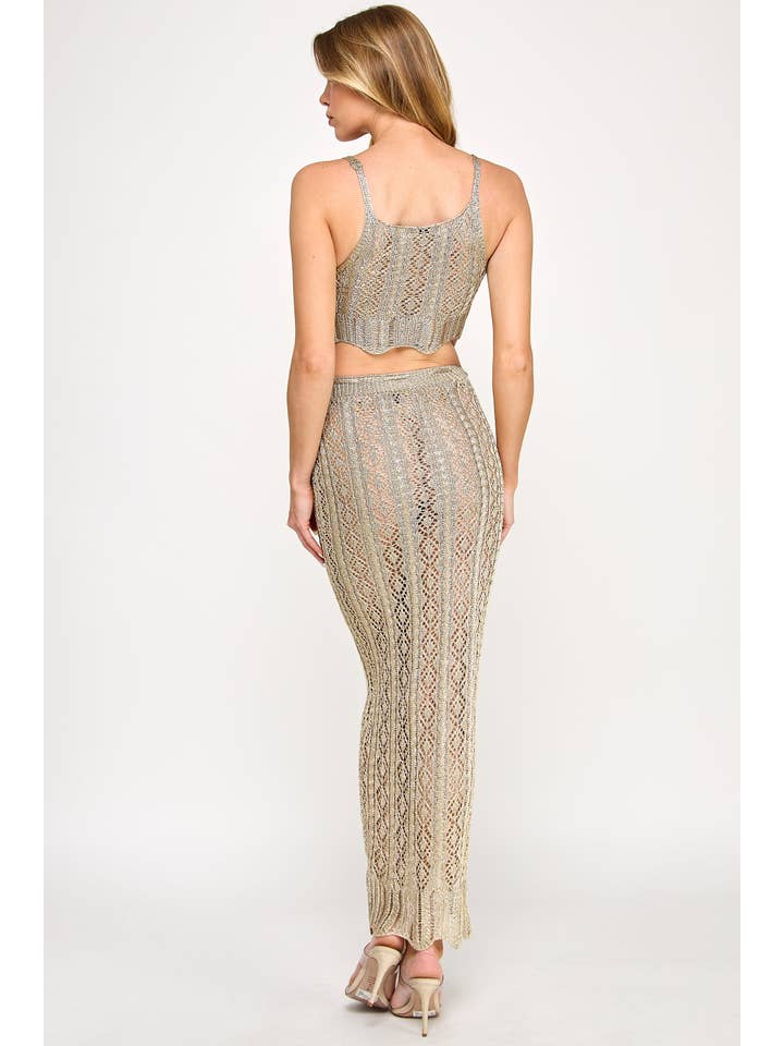 Metallic Knit Top and Maxi Skirt Cover-Up Set