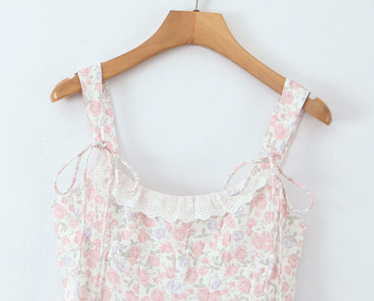 Women Clothing Spring Summer Pink Double Layer Strap Elastic Smocking Princess Dress