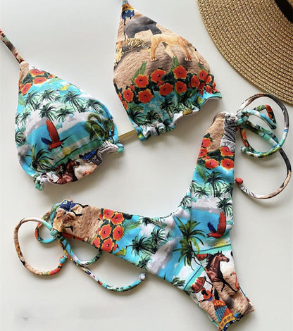 Bikini Swimsuit Printed Tassel Bikini Swimwear