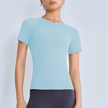 Spring Summer 3D Seamless Weaving Texture Sports Yoga Training Fitness Tight Short Sleeve Yoga T shirt Top