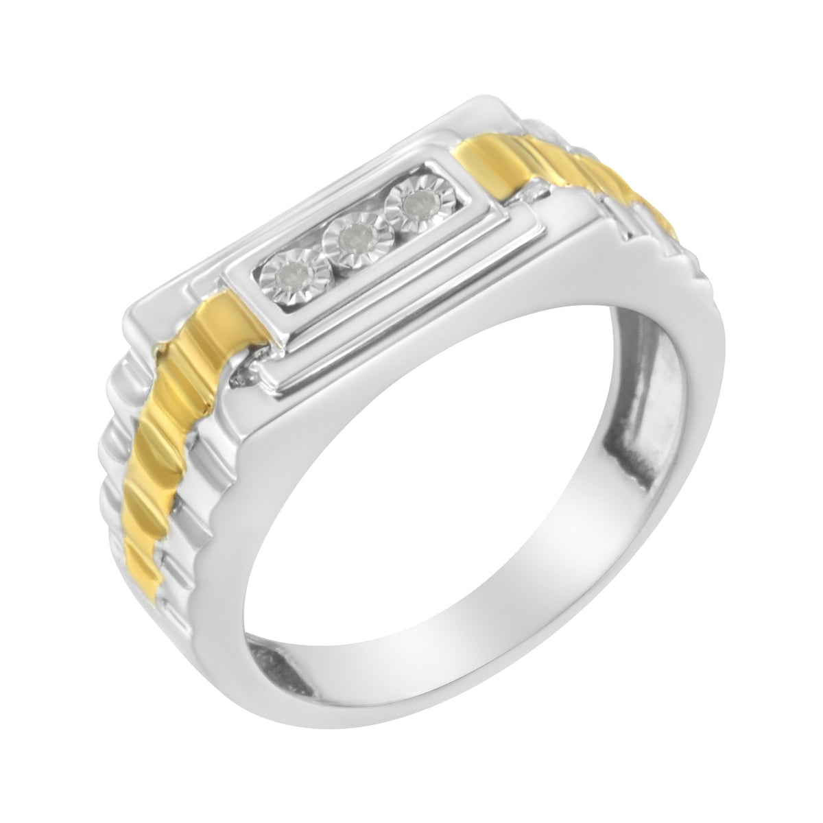 10K Yellow Gold Plated Sterling Silver Diamond Gentlemen's Fashion Ring